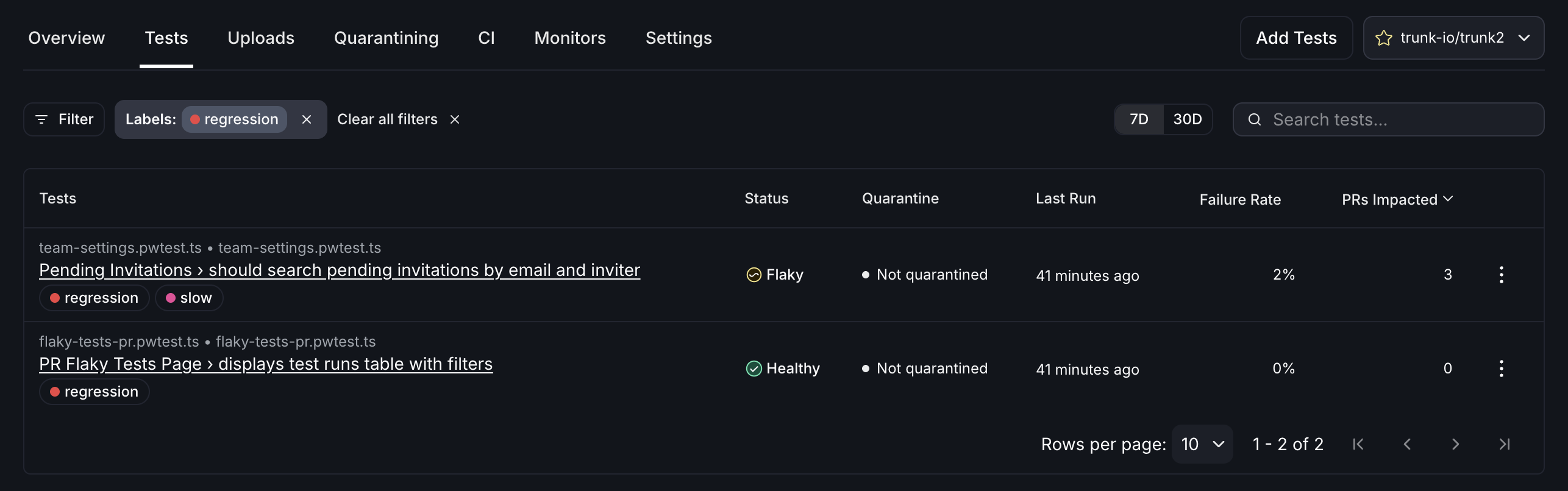 Filter tests to those that have specified label applied